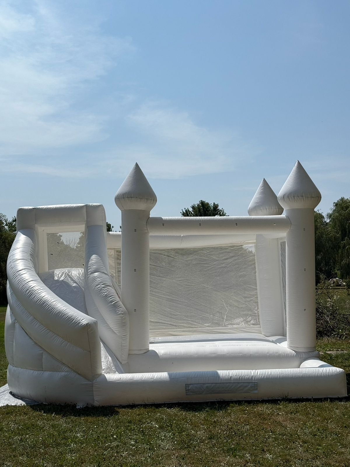 White Bouncy Castle with Curved Slide and Ball Pit 2