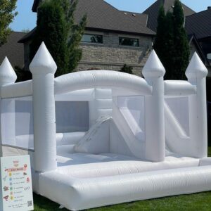 White Bouncy Castle with Slide and Ball Pit