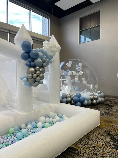 Package Deal – Large White Bouncy Castle With Ball Pit and Slide and Large Bubble Dome 2