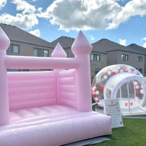 Package Deal – Pink Bouncy Castle and Small Bubble Dome